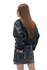 フォールドデニムスカート/FOLD DENIM-BLACK