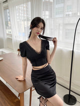シロキ―ストラップミニスカート/107. Silky strap mini sk (black, pink)