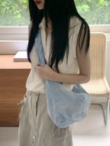 Miout Linen Twisted Collar Half Zip-up Sleeveless Vest