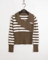 Yali Unbal diagonal button striped knit