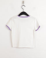 アンサーウサギプリント配色バインディングクロップ半袖Tシャツ/Answer Rabbit Print Color Matching Binding Cropped Short Sleeve T-shirt