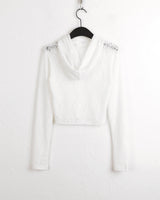 Swan rose see-through cropped hooded sweatshirt