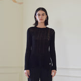 メッシュサイドスリット ニットトップ/MESH SIDE SLIT KNIT TOP (BLACK)