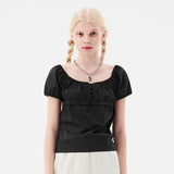 チェリーレーススクエアネックブラウス / CHERRY LACE SQUARE NECK BLOUSE [CHARCOAL]