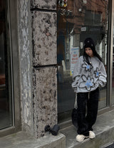 Flower string denim wide pants