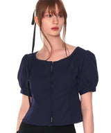 PUFF BUTTON BLOUSE (NAVY)