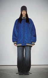  BOLD LOGO LONG VARSITY JACKET_BLUE