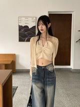 ゼルブホルターストリングパッドネットカーディガンセット / [SET] Zelv Halter String Padded Net Cardigan Set