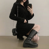Jamu Zipper Collar Loose Fit Corduroy Midi Dress (2 colors
