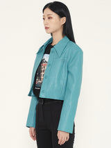 CROP LEATHER JACKET - MINT (6636692144246)