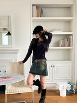 Tito diagonal pleated two-tone long sleeve knit
