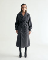 UNISEX BELTED WOOL DOUBLE COAT W - SHARKSKIN DARK GRAY (6636059689078)