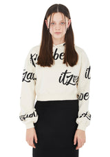[IHD005-14] SCRIPT PATTERN CROP HOODIE - IVORY
