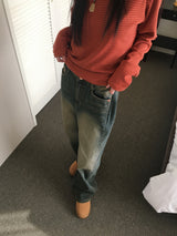 ダットンサイドピンタックウォッシュワイドデニムパンツ