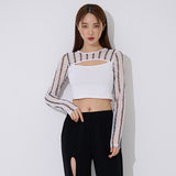 ラインブラックホールメッシュクロップTシャツ / TOP(9369) Line Black Hole Mesh Crop Tee