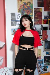 CMショートスリーブショルダークロップTシャツ/TOP(8607) CM Short Sleeve Shoulder Crop Tee