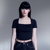 ピンタックスクエアネックTシャツ / PINTUCK SQUARE NECK T-SHIRTS (BK)