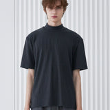 RIB MOCK NECK HALF T-SHIRT CHARCOAL (6566873530486)