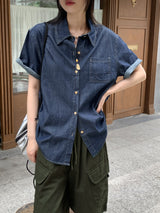 パズルパークデニム半袖南シャツ/Puzzle Boxy Denim Short Sleeve Southern Shirt