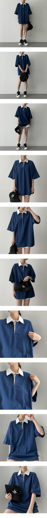 カーボ刺繍カラーカラー半袖Tシャツ / Carbo embroidery color collar short-sleeved T-shirt