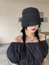 ミネンデニムオフショルダークロップド半袖ブラウス / Minen Denim Off Shoulder Cropped Short Sleeve Blouse