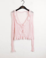 Lityu Trans-season frill strap see-through long-sleeved cardigan