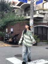 crack light blue washing dart wide denim pants