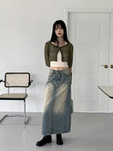 バッキービンテージマキシロングデニムスカート/Bucky Vintage Maxi Long Denim Skirt