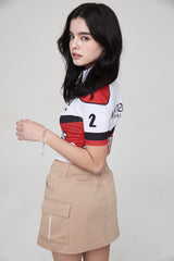 モトハーフジップアップジャージクロップトップ / MOTO HALF ZIP UP JERSEY CROP TOP WHITE