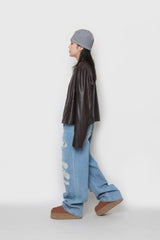 クロップレザーカーディガン / Crop leather cardigan