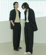 UNISEX PINTUCK STITCH WIDE PANTS W - BLACK (6689418903670)
