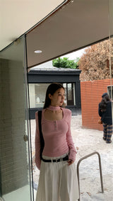 Square holy neck slim fit top