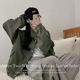 Yakyu Oversized Fit String Leather Jacket
