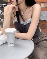 [MADE] デズレースシャーリングVネッククロップノースリーブ / [MADE] Dez Lace Shirring V-neck Cropp Sleeveless