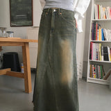Yat Cat Sand Washed Maxi Denim Long Skirt