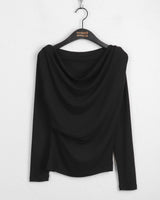 Toen drape shirring off-shoulder long sleeve t-shirt
