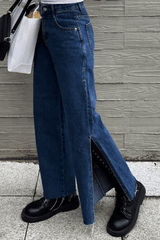 ワイドフィットスリットデニムパンツ/WIDE FIT SLIT MEDIUM BLUE DENIM PANTS [16634]