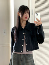 [MADE] Lawson wide collar slim crop crack leather leather jacket
