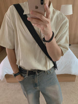 ASCLO Open Collar Linen Short Sleeve Shirt (6color)