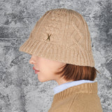 Stud Logo Knit Bucket Hat Beige