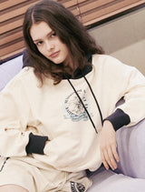 [起毛]Women's Crop Le Lis Bay Leaf Two-Tone Heavy Lee Hoodie CreamNavy(FCD3TS716W)