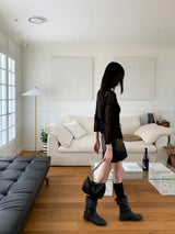 Raon see-through damage corset long sleeve crop knit