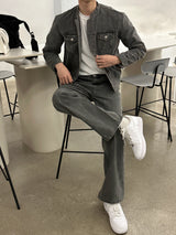 セミオーバーチャイナセットアップデニムジャケット / LMN Semi-Over China Setup Denim Jacket (Gray)