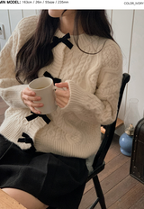 Velvet Ribbon Cable Knit Cardigan (3color)