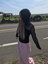 リブフードクロップジップアップニット