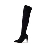 Thigh High Heel Boots(Suede Black)