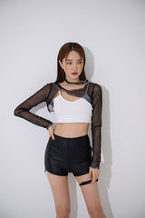 チョーカーシースルークロップTシャツ / TOP(9370) Choker See-through Crop Tee