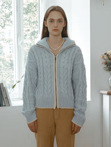 TWOWAY CABLE ZIPUP KNIT LIGHT BLUE