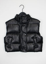 クロップレザーパッデッドベスト/Crop Leather Padded Vest (2color)