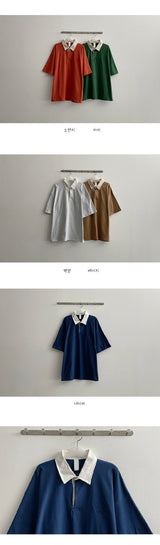 カーボ刺繍カラーカラー半袖Tシャツ / Carbo embroidery color collar short-sleeved T-shirt